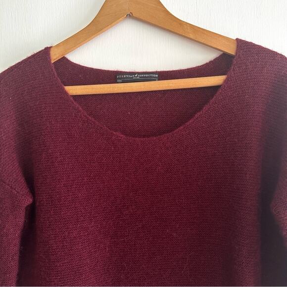 Peruvian Connection Maroon Scoop Neck Cropped Long sleeve Alpaca Sweater Small - Picture 2 of 12